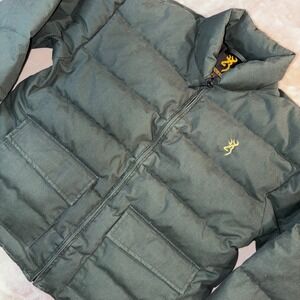 Browning Kids XL Green Goose Down Puffer Jacket Coat Buckmark 304-76540